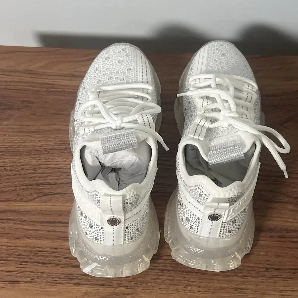 Steve Madden Women’s Size 10 White Rhinestone Crystal Chunky Sneakers NWOB